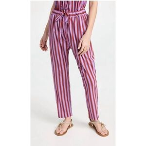 Xirena Draper Pants Pink Red Berry Stripes Cotton Pull on Ankle Drawstring Small